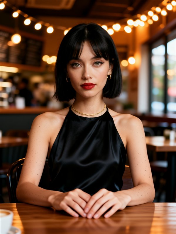 The same character at a café table